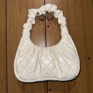 JW PEI Gabbi Mini White Quilted Shoulder Bag with Ruched Strap
